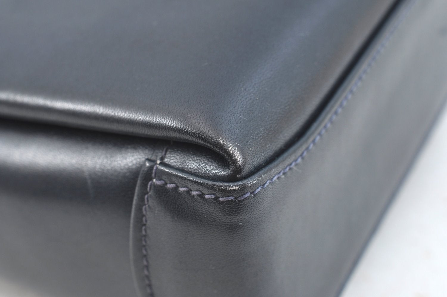 Authentic GUCCI Vintage Hand Bag Purse Leather Navy Blue K7380