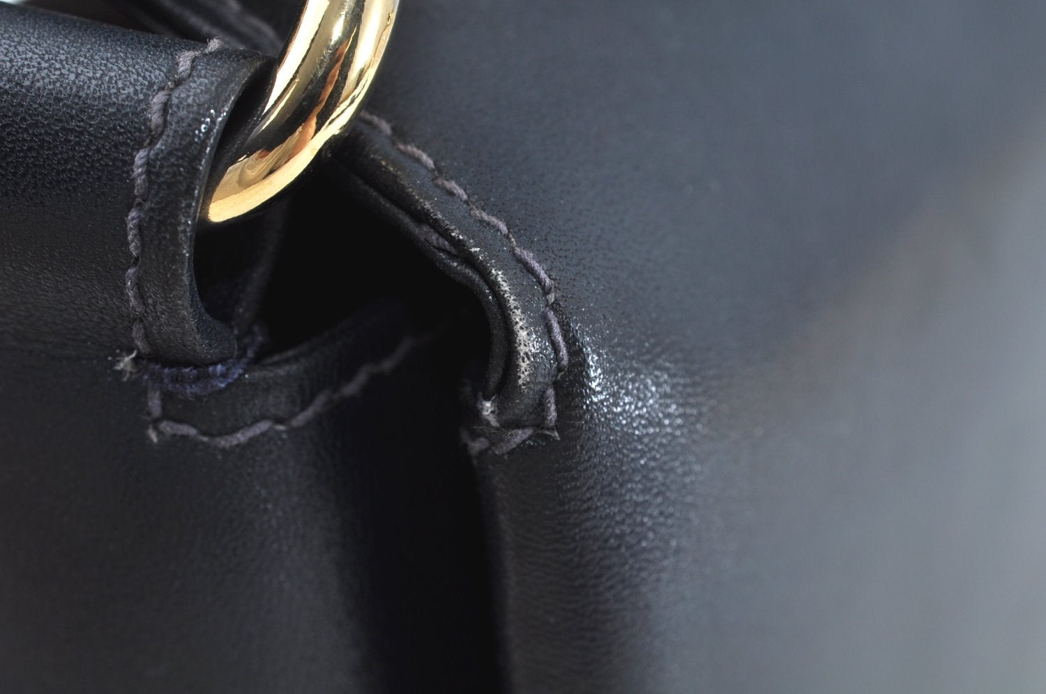 Authentic GUCCI Vintage Hand Bag Purse Leather Navy Blue K7380