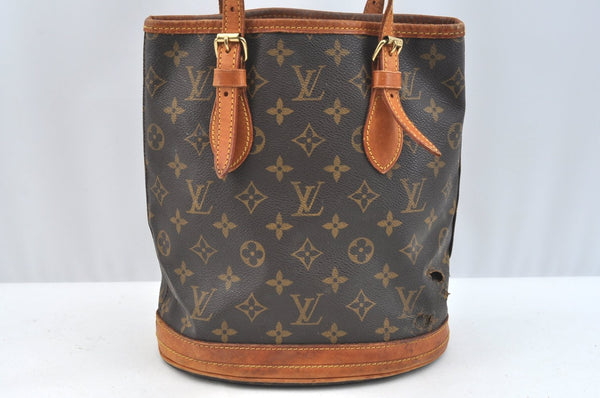 Authentic Louis Vuitton Monogram Bucket PM Shoulder Tote Bag M42238 Junk K7385