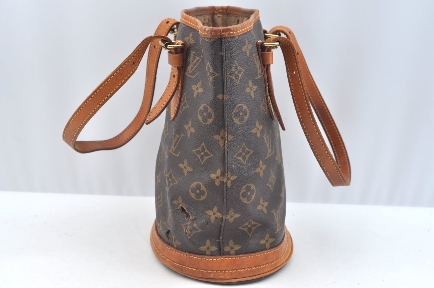 Authentic Louis Vuitton Monogram Bucket PM Shoulder Tote Bag M42238 Junk K7385