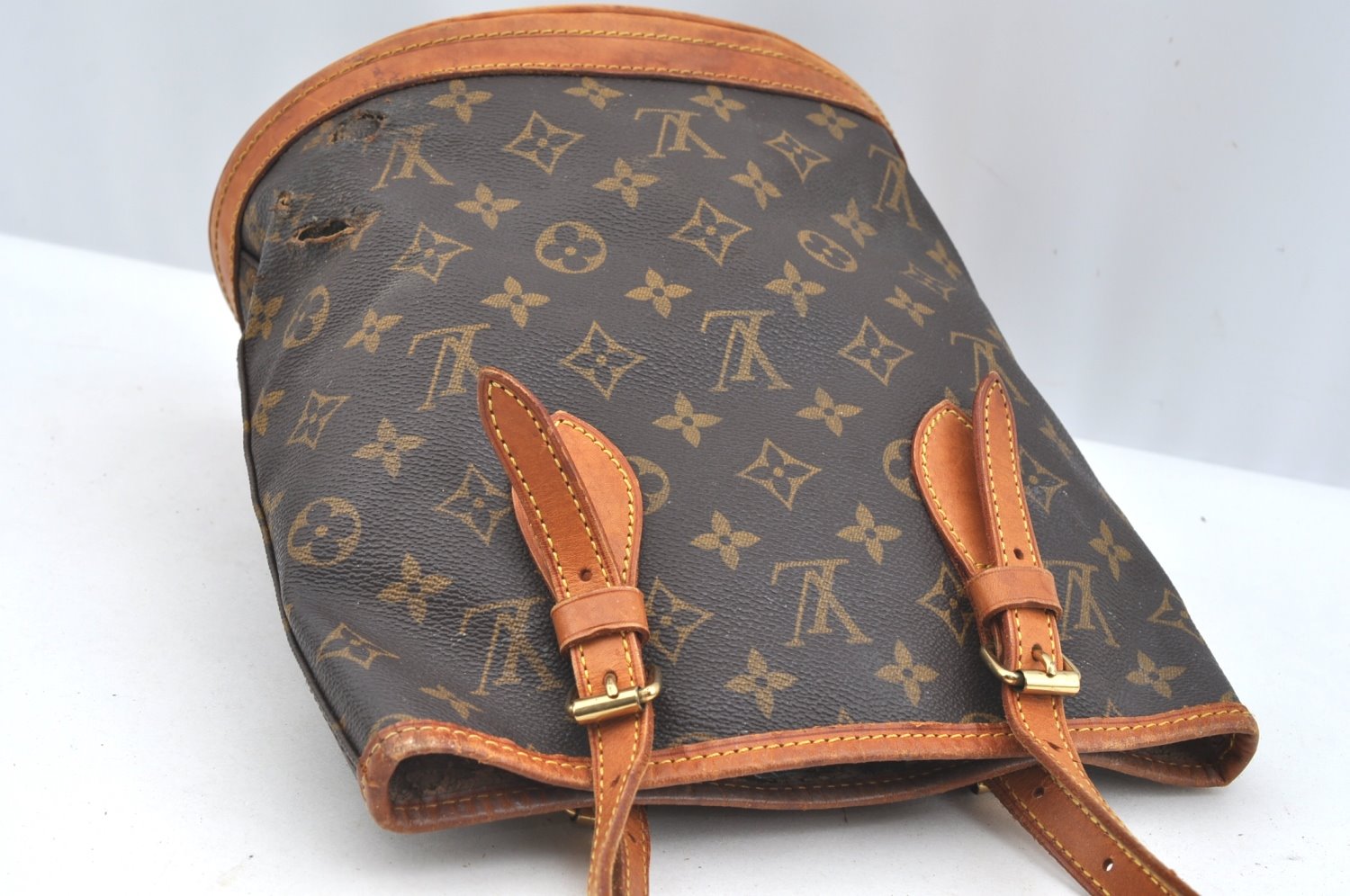 Authentic Louis Vuitton Monogram Bucket PM Shoulder Tote Bag M42238 Junk K7385