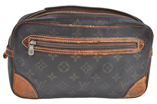 Authentic Louis Vuitton Monogram Marly Dragonne Clutch Bag Old Model Junk K7437
