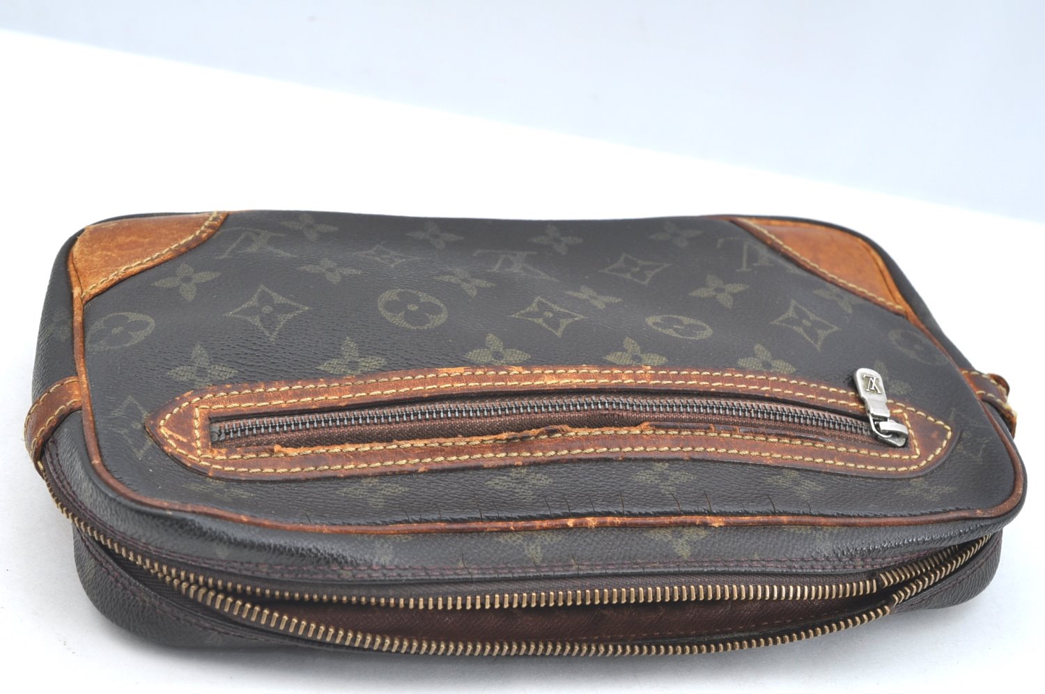 Authentic Louis Vuitton Monogram Marly Dragonne Clutch Bag Old Model Junk K7437