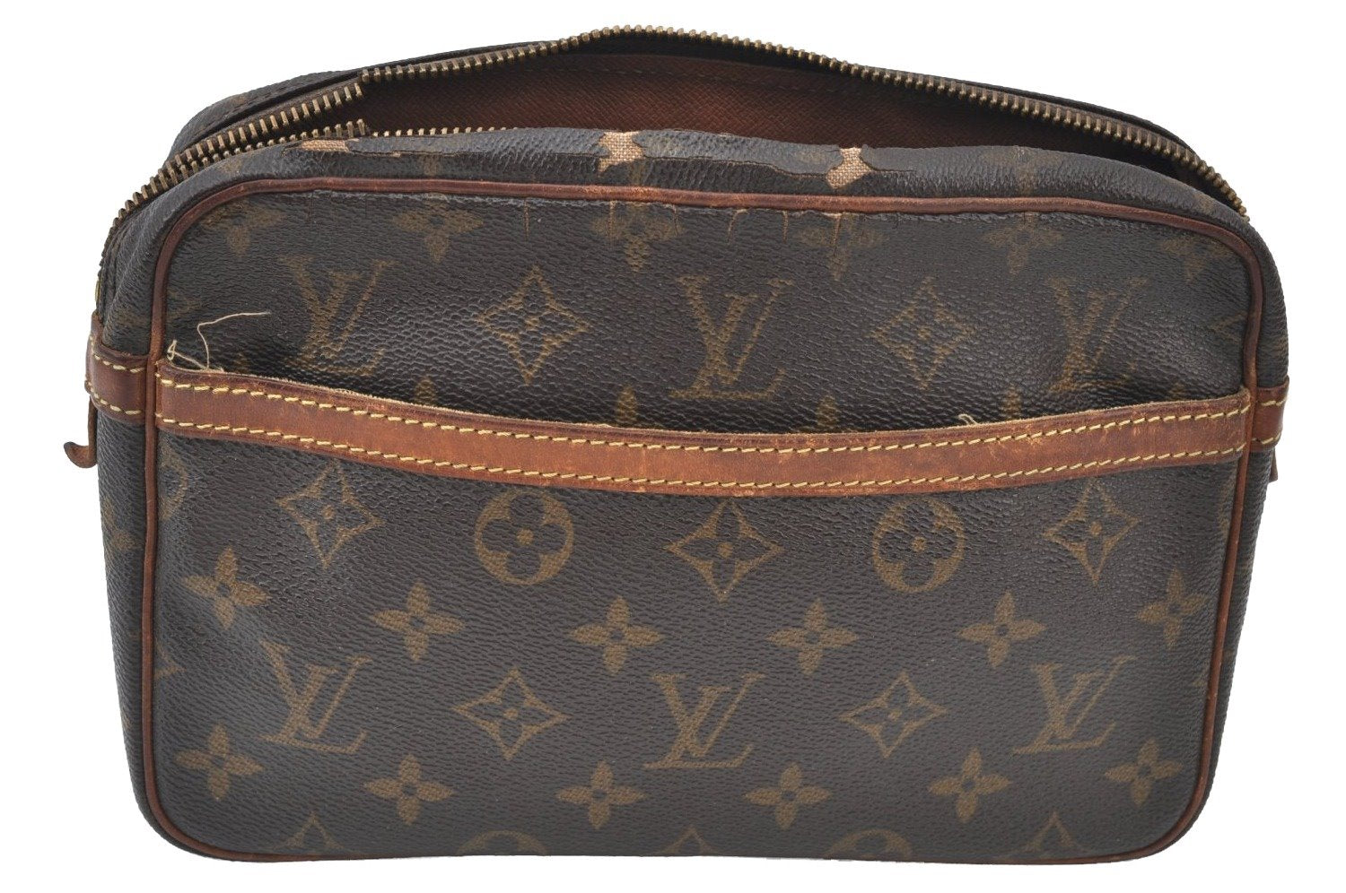 Authentic Louis Vuitton Monogram Compiegne 23 Clutch Hand Bag M51847 Junk K7438