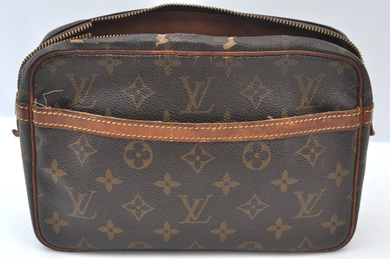 Authentic Louis Vuitton Monogram Compiegne 23 Clutch Hand Bag M51847 Junk K7438