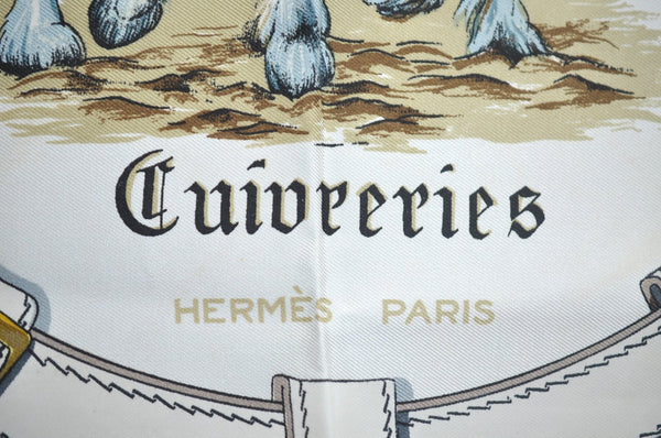 Authentic HERMES Carre 90 Scarf "Cuivreries" Silk Blue K7445