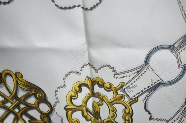 Authentic HERMES Carre 90 Scarf "Cuivreries" Silk Blue K7445