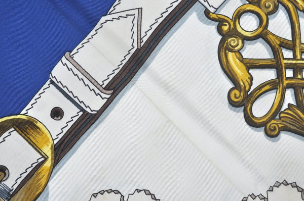 Authentic HERMES Carre 90 Scarf "Cuivreries" Silk Blue K7445