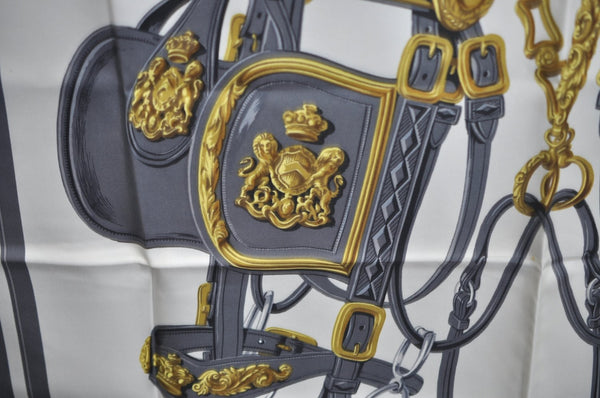 Authentic HERMES Carre 90 Scarf "BRIDES de GALA par" Silk Light Blue K7447