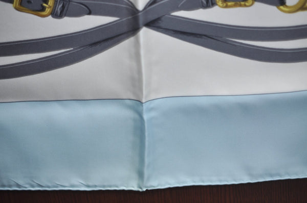 Authentic HERMES Carre 90 Scarf "BRIDES de GALA par" Silk Light Blue K7447