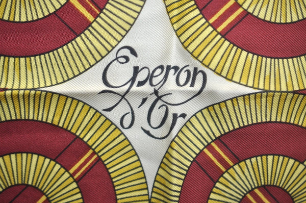 Authentic HERMES Carre 90 Scarf "Eperon d' or" Silk Bordeaux Red K7450