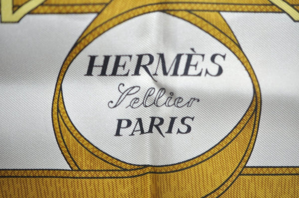 Authentic HERMES Carre 90 Scarf "Eperon d' or" Silk Bordeaux Red K7450