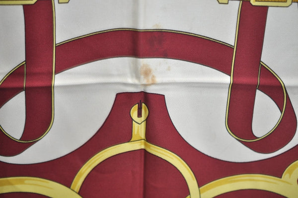 Authentic HERMES Carre 90 Scarf "Eperon d' or" Silk Bordeaux Red K7450