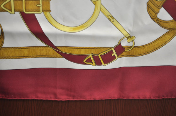 Authentic HERMES Carre 90 Scarf "Eperon d' or" Silk Bordeaux Red K7450