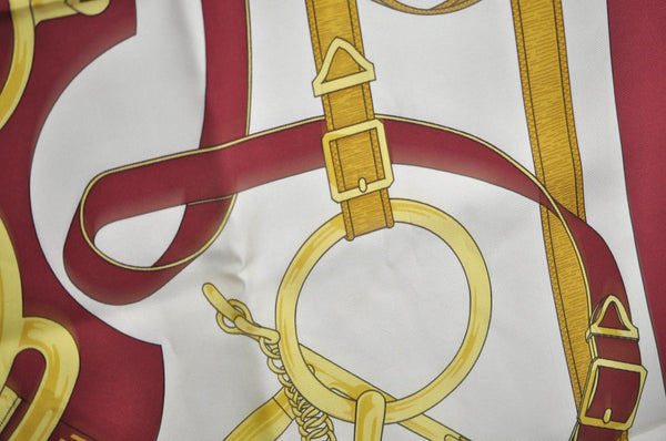 Authentic HERMES Carre 90 Scarf "Eperon d' or" Silk Bordeaux Red K7450