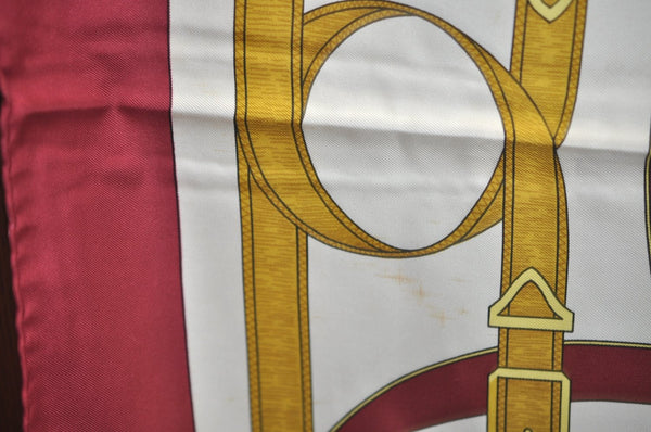 Authentic HERMES Carre 90 Scarf "Eperon d' or" Silk Bordeaux Red K7450