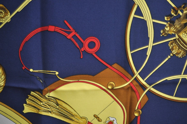 Authentic HERMES Carre 90 Scarf "SPRINGS" Silk Navy K7451