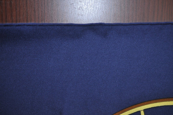 Authentic HERMES Carre 90 Scarf "SPRINGS" Silk Navy K7451