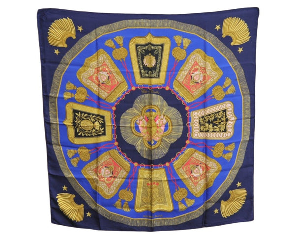 Authentic HERMES Carre 90 Scarf "Poste et Cavalerie" Silk Navy K7452