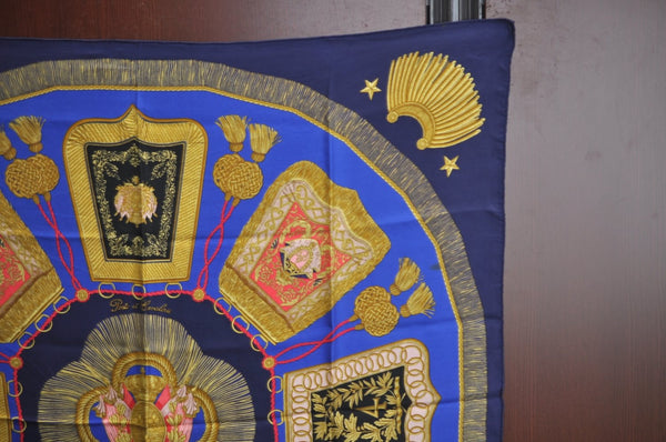 Authentic HERMES Carre 90 Scarf "Poste et Cavalerie" Silk Navy K7452