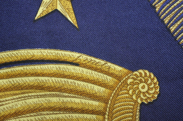 Authentic HERMES Carre 90 Scarf "Poste et Cavalerie" Silk Navy K7452