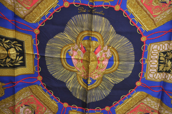 Authentic HERMES Carre 90 Scarf "Poste et Cavalerie" Silk Navy K7452