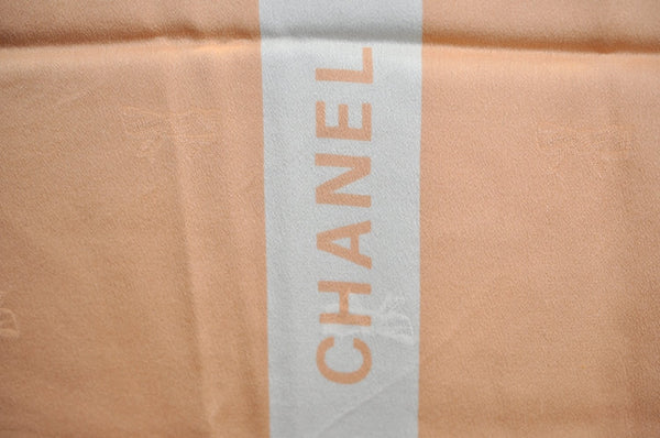 Authentic CHANEL Vintage Scarf Ribbon Motif CC Logo Silk Light Gray White K7461