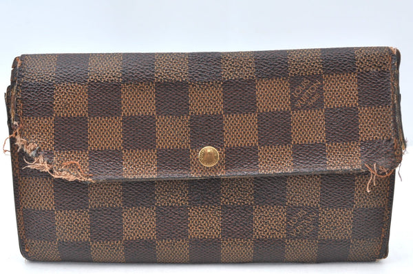 Auth Louis Vuitton Damier Pochette Porte Monnaie Credit Wallet 2Set Junk K7482