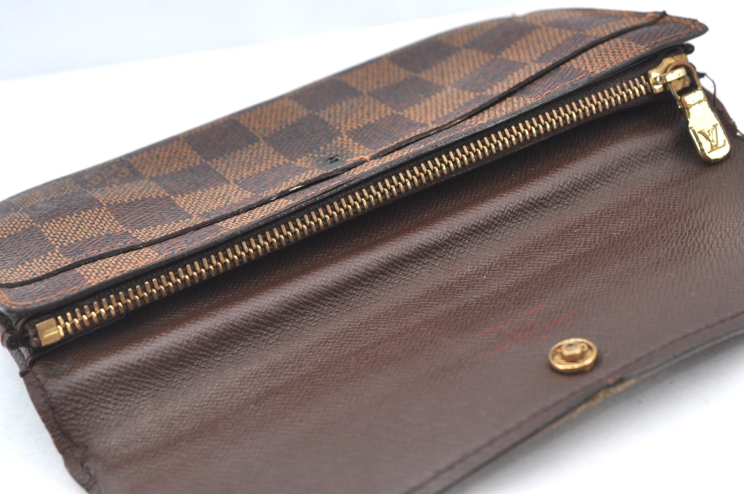 Auth Louis Vuitton Damier Pochette Porte Monnaie Credit Wallet 2Set Junk K7482