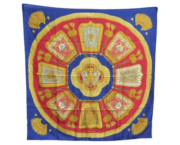 Authentic HERMES Carre 90 Scarf "Poste et Cavalerie" Silk Blue K7499