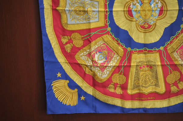 Authentic HERMES Carre 90 Scarf "Poste et Cavalerie" Silk Blue K7499