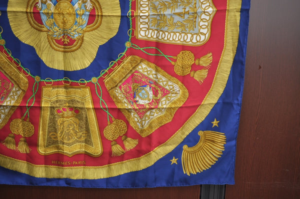 Authentic HERMES Carre 90 Scarf "Poste et Cavalerie" Silk Blue K7499