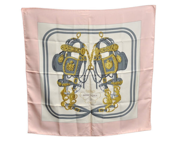 Authentic HERMES Carre 90 Scarf "BRIDES de GALA par" Silk Pink K7500