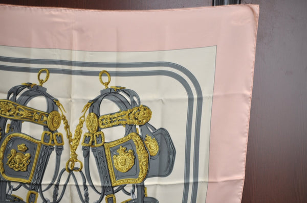 Authentic HERMES Carre 90 Scarf "BRIDES de GALA par" Silk Pink K7500