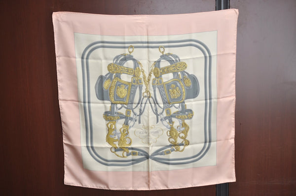Authentic HERMES Carre 90 Scarf "BRIDES de GALA par" Silk Pink K7500
