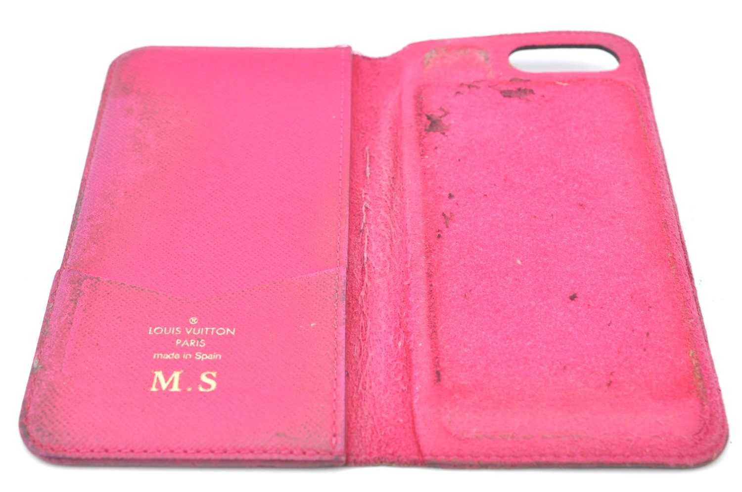 Authentic Louis Vuitton Monogram Folio Iphone 7+ Case Pink M63401 LV Junk K7513