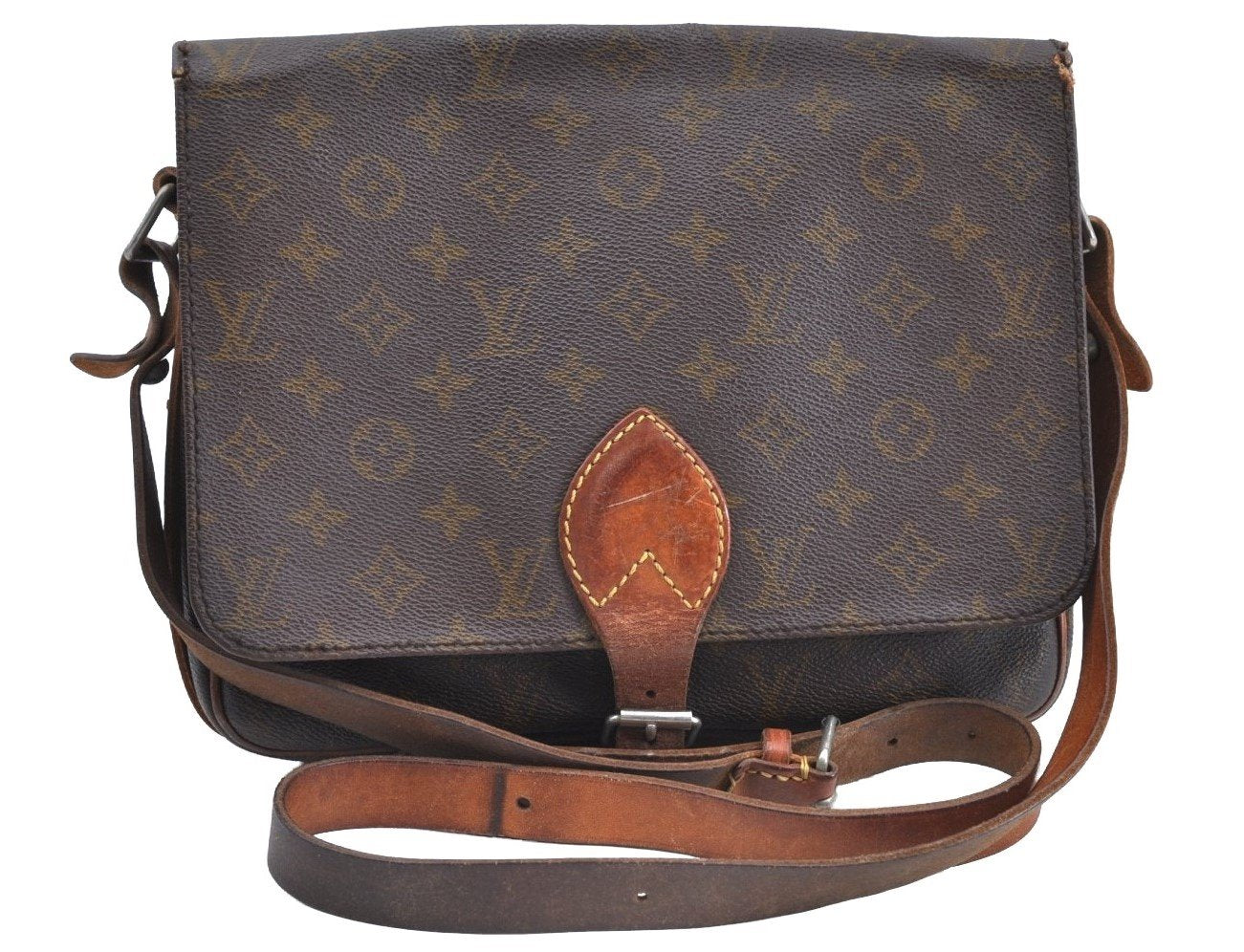 Authentic Louis Vuitton Monogram Cartouchiere GM Shoulder Bag Old Model K7527