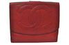 Authentic CHANEL Caviar Skin CC Logo Bifold Wallet Purse Red K7544