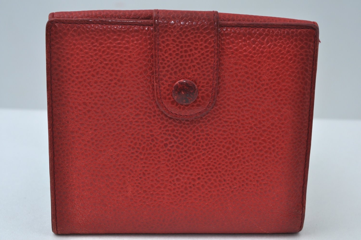 Authentic CHANEL Caviar Skin CC Logo Bifold Wallet Purse Red K7544