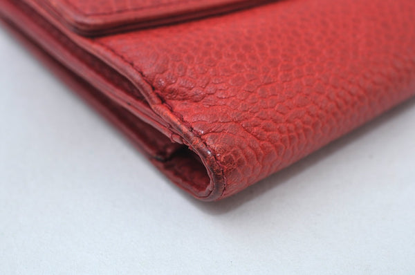 Authentic CHANEL Caviar Skin CC Logo Bifold Wallet Purse Red K7544