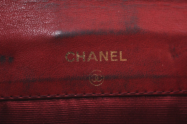 Authentic CHANEL Caviar Skin CC Logo Bifold Wallet Purse Red K7544