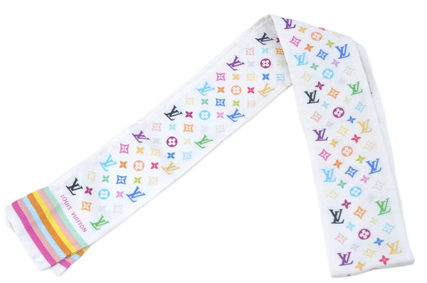 Authentic Louis Vuitton Monogram Multicolor Bandeau Scarf White M71991 LV K7568