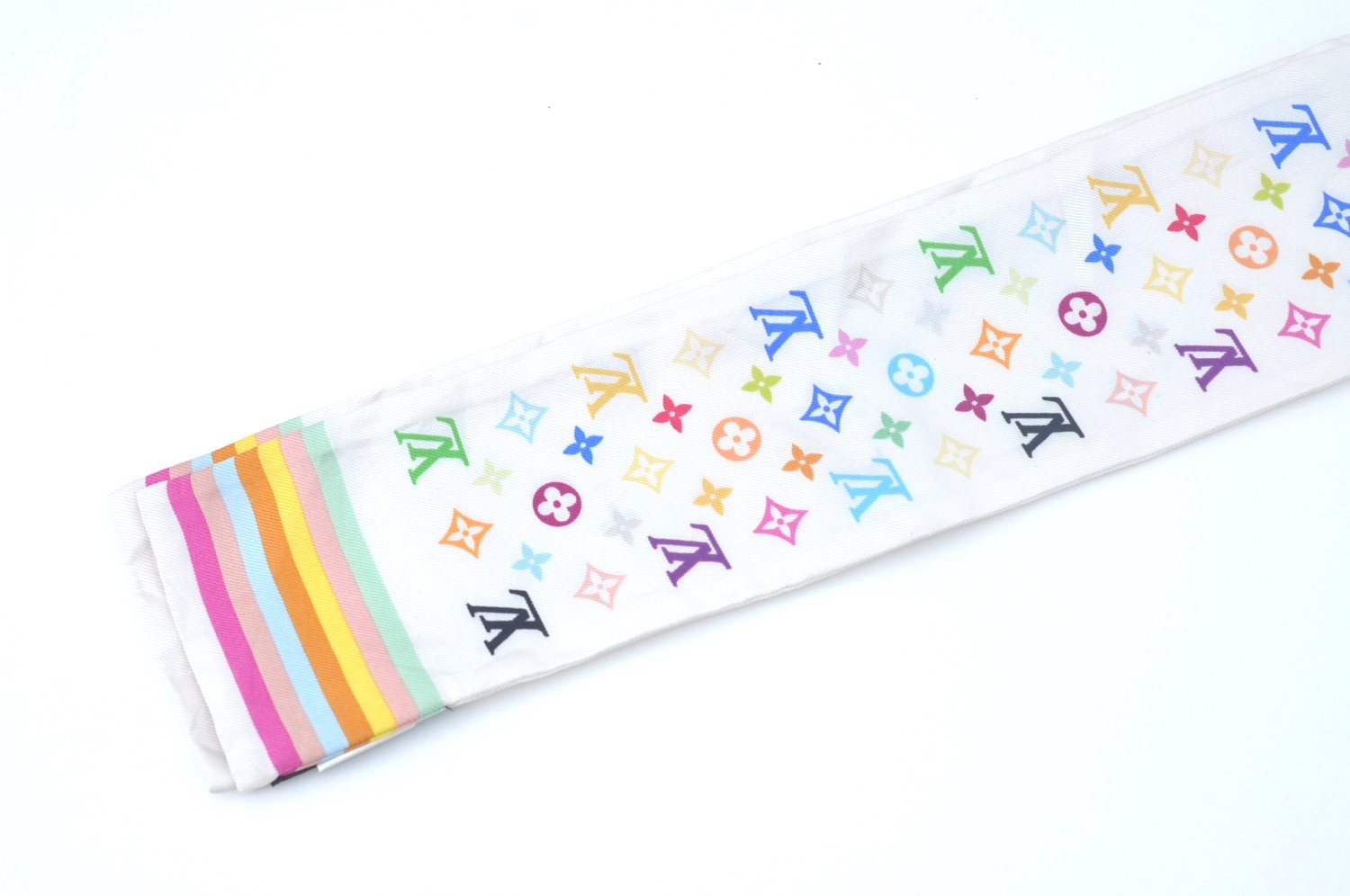 Authentic Louis Vuitton Monogram Multicolor Bandeau Scarf White M71991 LV K7568