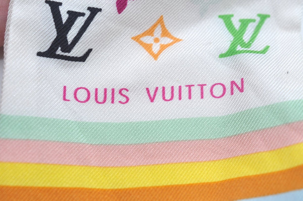 Authentic Louis Vuitton Monogram Multicolor Bandeau Scarf White M71991 LV K7568