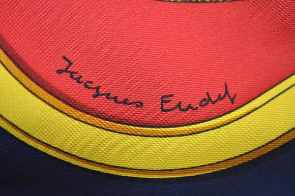 Authentic HERMES Carre 90 Scarf "GRAND APPARAT" Silk Navy K7573