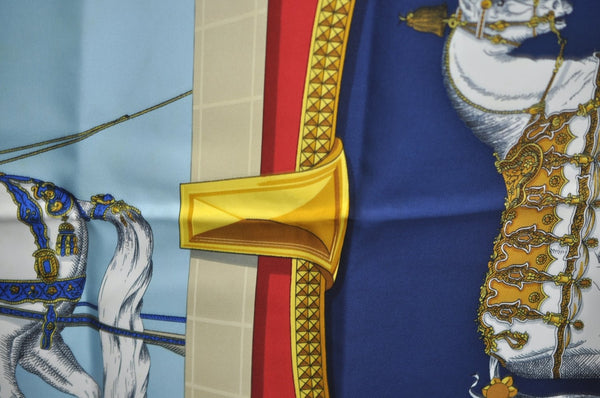 Authentic HERMES Carre 90 Scarf "GRAND APPARAT" Silk Navy K7573