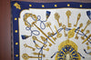 Authentic HERMES Carre 90 Scarf "LES CLES" Silk Navy K7587