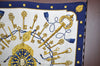 Authentic HERMES Carre 90 Scarf "LES CLES" Silk Navy K7587