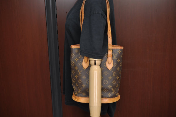 Authentic Louis Vuitton Monogram Bucket PM Shoulder Tote Bag M42238 Junk K7592