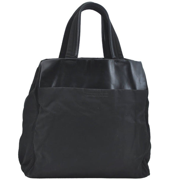 Authentic PRADA Vintage Nylon Tessuto Leather Shoulder Hand Tote Bag Black K7604